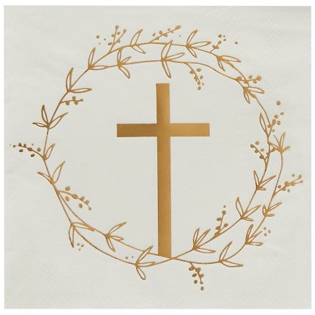 White Napkins with Gold Cross I Christening Party Decorations I My Dream Party Shop UK