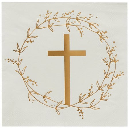 White Napkins with Gold Cross I Christening Party Tableware I My Dream Party Shop UK