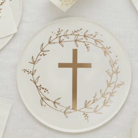 White and Gold Cross Christening Plates I Christening Party Supplies I My Dream Party Shop UK