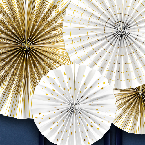White and Gold Rosette Fan Decorations I Gold Party Supplies I My Dream Party Shop UK