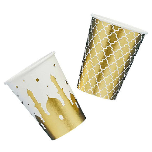 White and Gold Eid Mubarak Cups I Eid Mubarak Party Decorations I My Dream Party Shop UK
