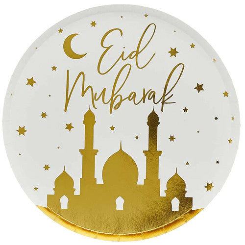 White and Gold Eid Mubarak Plates I Eid Mubarak Party Decorations I My Dream Party Shop UK