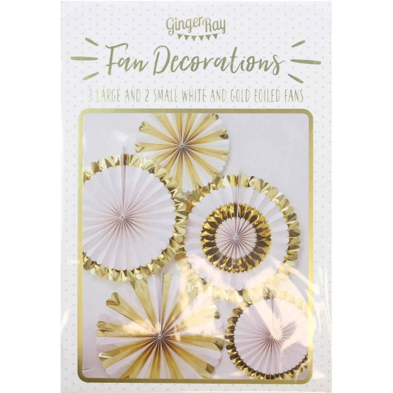 White and Gold Rosette Fan Decorations I Paper Party Decorations I My Dream Party Shop UK