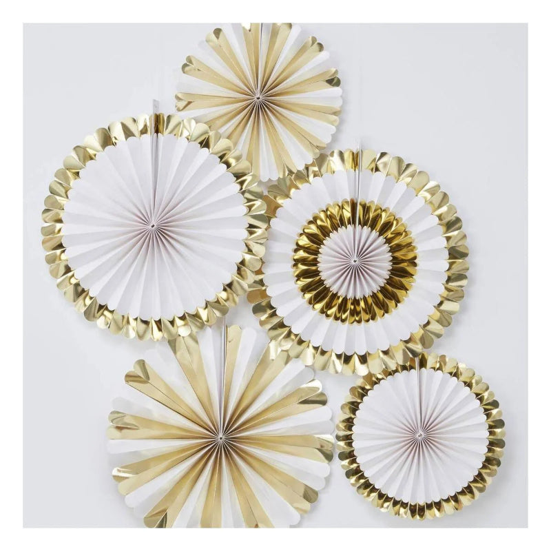 White and Gold Foil Rosette Fans I Paper Party Decorations I My Dream Party Shop UK