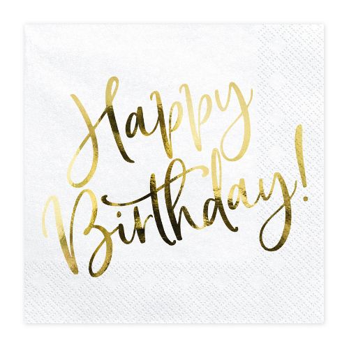 Gold and White Happy Birthday Napkins I Birthday Party Tableware I My Dream Party Shop UK