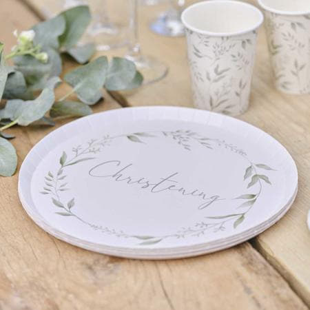 White and Green Christening Plates I Christening Party Tableware I My Dream Party Shop UK