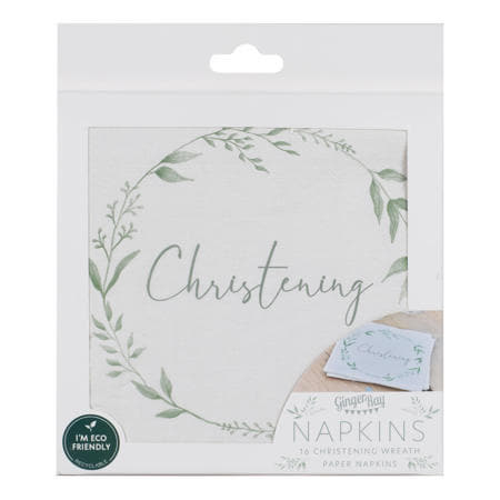 White and Green Christening Napkins I Christening Party Tableware I My Dream Party Shop UK