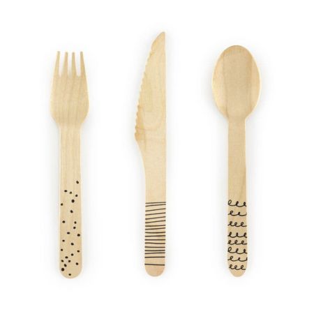 Wooden Cutlery with Black Tips I Black Party Decorations I My Dream Party Shop UK