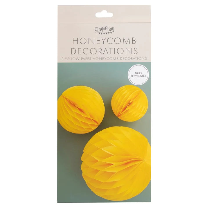 Trio of Yellow Honeycomb Ball Decorations I Yellow Party Supplies I My Dream Party Shop UK