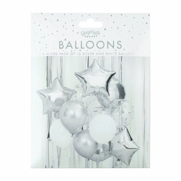 Metallic Silver and White Balloon Bundle I Silver Party Supplies I My Dream Party Shop UK 