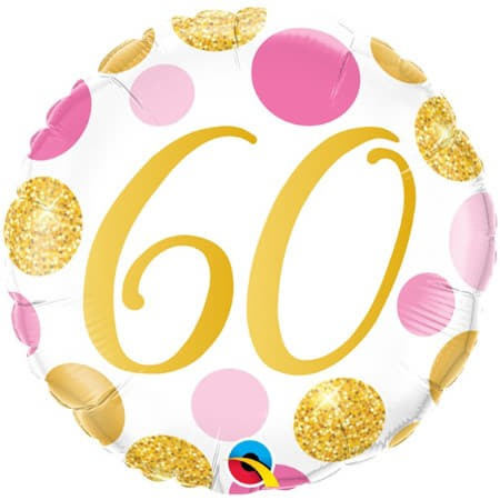 Age 60 Pink and Gold Dots Balloon I 60th Birthday Party Decorations UK