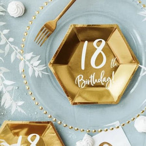 Gold 18th Birthday Hexagonal Plates I 18th Birthday Party Supplies I My Dream Party Shop UK
