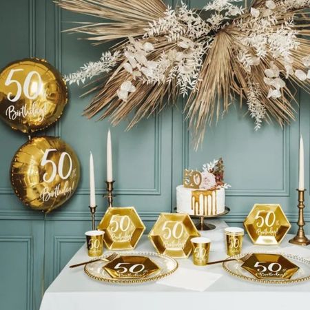 Small Gold Hexagonal 50th Birthday Plates I 50th Birthday Party Supplies I My Dream Party Shop UK