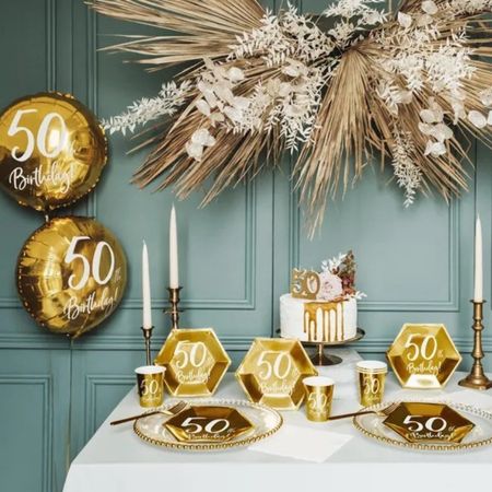 Gold Hexagonal 50th Birthday Plates I 50th Birthday Party Tableware I My Dream Party Shop UK