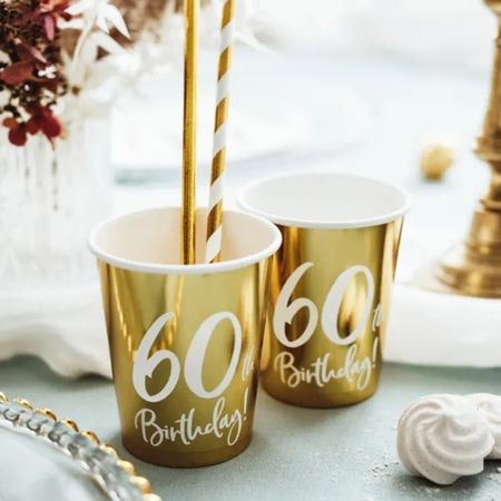 60th Birthday Party Gold Cups I 60th Birthday Supplies I My Dream Party Shop UK