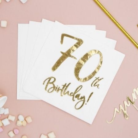 White and Gold 70th Birthday Napkins I 70th Birthday Party Supplies I My Dream Party Shop UK