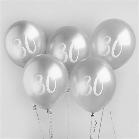 Silver 30th Birthday Balloons I 30th Birthday Party Decorations I My Dream Party Shop UK