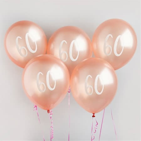 Rose Gold 60th Birthday Helium Balloon Bouquet for Collection Ruislip I My Dream Party Shop