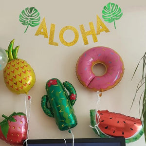 Gold Aloha Garland with Green Tropical Leaves I Hawaiian Party I My Dream Party Shop I UK
