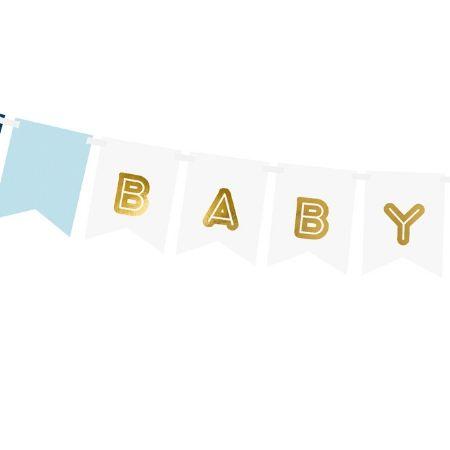 VANGNING Deco 'Here Comes The Son' Banner - Blaues Glitzer-Baby Shower Banner, DIY Deko Für Junge, Geschlechts-Enthüllung