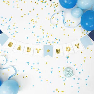 Baby Boy Banner Blue and Gold I Stylish Baby Shower Decorations I My Dream Party Shop UK