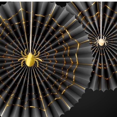 Black and Gold Spider Fans I Halloween Party Decorations I My Dream Party Shop UK