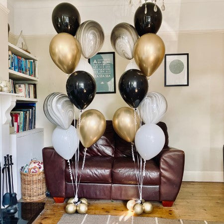 Black Marble, White and Chrome Gold Balloon Bouquet I Helium Balloons for Collection I My Dream Party Shop