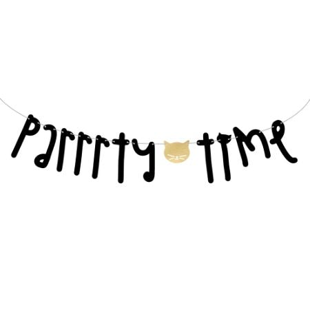 Black Parrrty Time Cat Garland I Pretty Pink Cat Party Decorations I My Dream Party Shop UK