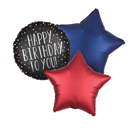 Black, Red and Blue Happy Birthday Trio I Helium Balloons Ruislip I My Dream Party Shop