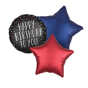 Black, Red and Blue Happy Birthday Trio I Helium Balloons Ruislip I My Dream Party Shop