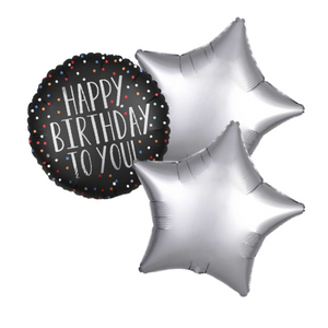 Black Satin Happy Birthday Trio I Helium Balloons Ruislip I My Dream Party Shop