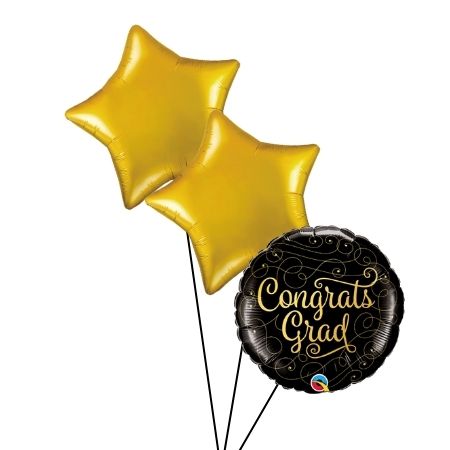 Black and Gold Congrats Grad Helium Foil Balloon Set I My Dream Party Shop
