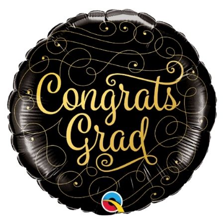 Black and Gold Congrats Grad Helium Balloon I My Dream Party Shop