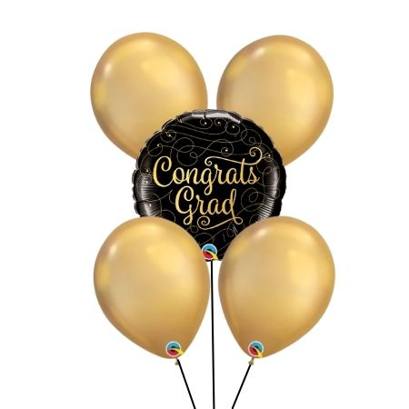 Black and Gold Congrats Grad Helium Balloon Set I My Dream Party Shop