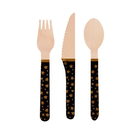 Black and Gold Wooden Cutlery I Black and Gold Party Supplies I My Dream Party Shop UK