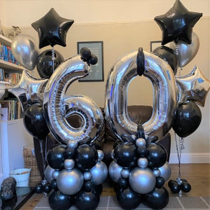 Black and Silver 60th Birthday Number Columns I Balloons for Collection Ruislip I My Dream Party Shop