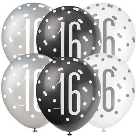 Black Glitz 16 Latex Balloons I 16th Birthday Party Supplies I My Dream Party Shop