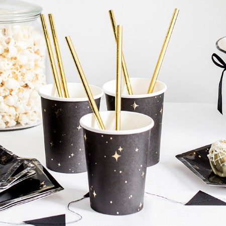 Black Cups with Gold Stars I Black & Gold Decorations I My Dream Party Shop UK