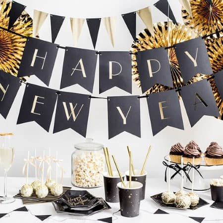 Mini Black and Gold Bunting I Modern New Year&#39;s Eve Decorations I My Dream Party Shop I UK 