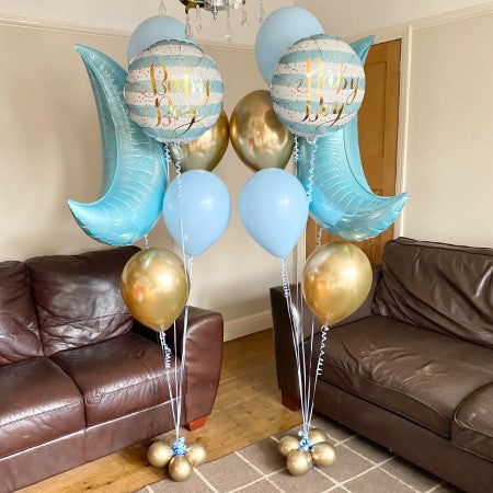 Baby Boy Blue and Gold Balloon Bouquet I Helium Balloons I My Dream Party Shop