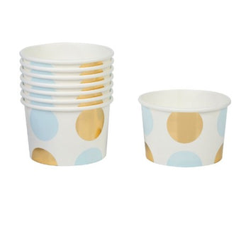 Pastel Blue and Gold Polka Dot Tubs I Ice Cream Tubs I My Dream Party Shop UK
