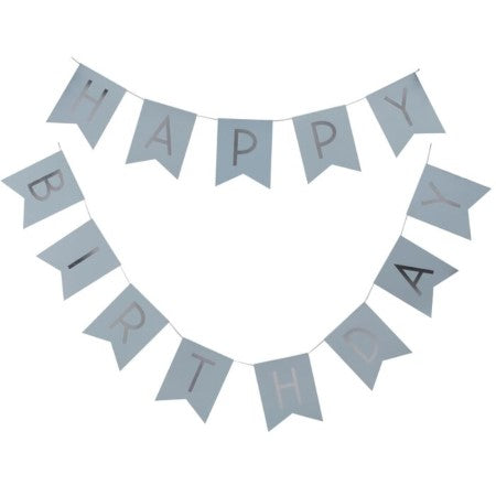 Blue and Silver Happy Birthday Bunting I Modern Blue Party Decorations I UK