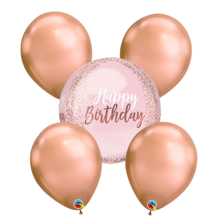Blush and Rose Gold Happy Birthday Balloon Bouquet I Helium Balloons Ruislip