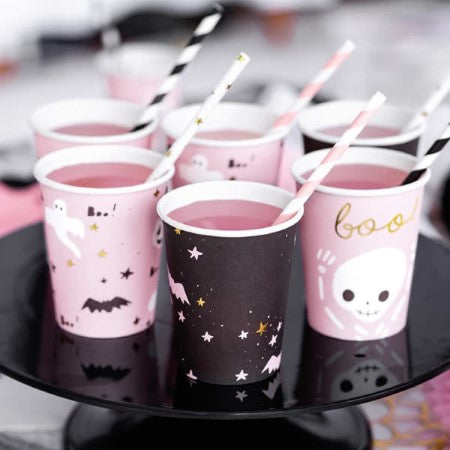 Boo Pink and Black Halloween Cups I Modern Halloween Party Decorations I My Dream Party Shop