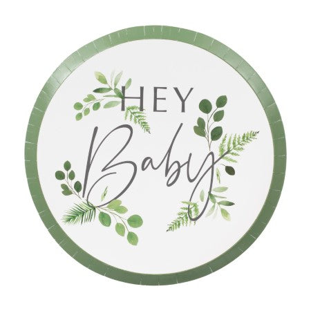 Botanical Hey Baby Plates I Baby Shower Supplies I My Dream Party Shop UK