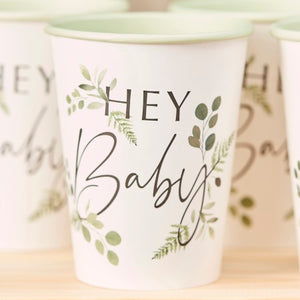 Hey Baby Botanical Baby Shower Cups I Baby Shower Supplies I My Dream Party Shop UK
