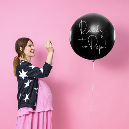Black Gender Reveal Balloon Girl &quot;Ready to Pop&quot; I My Dream Party Shop I UK