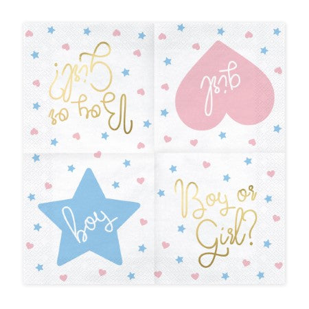 White Napkins inscribed with Boy or Girl? in Gold Foil I My Dream Party Shop I UK