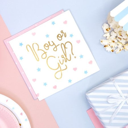 White Gender Reveal Party Napkins with Gold Foil I My Dream Party Shop I UK