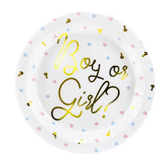 White Boy or Girl Gender Reveal Plates I Gender Reveal Party Supplies I My Dream Party Shop